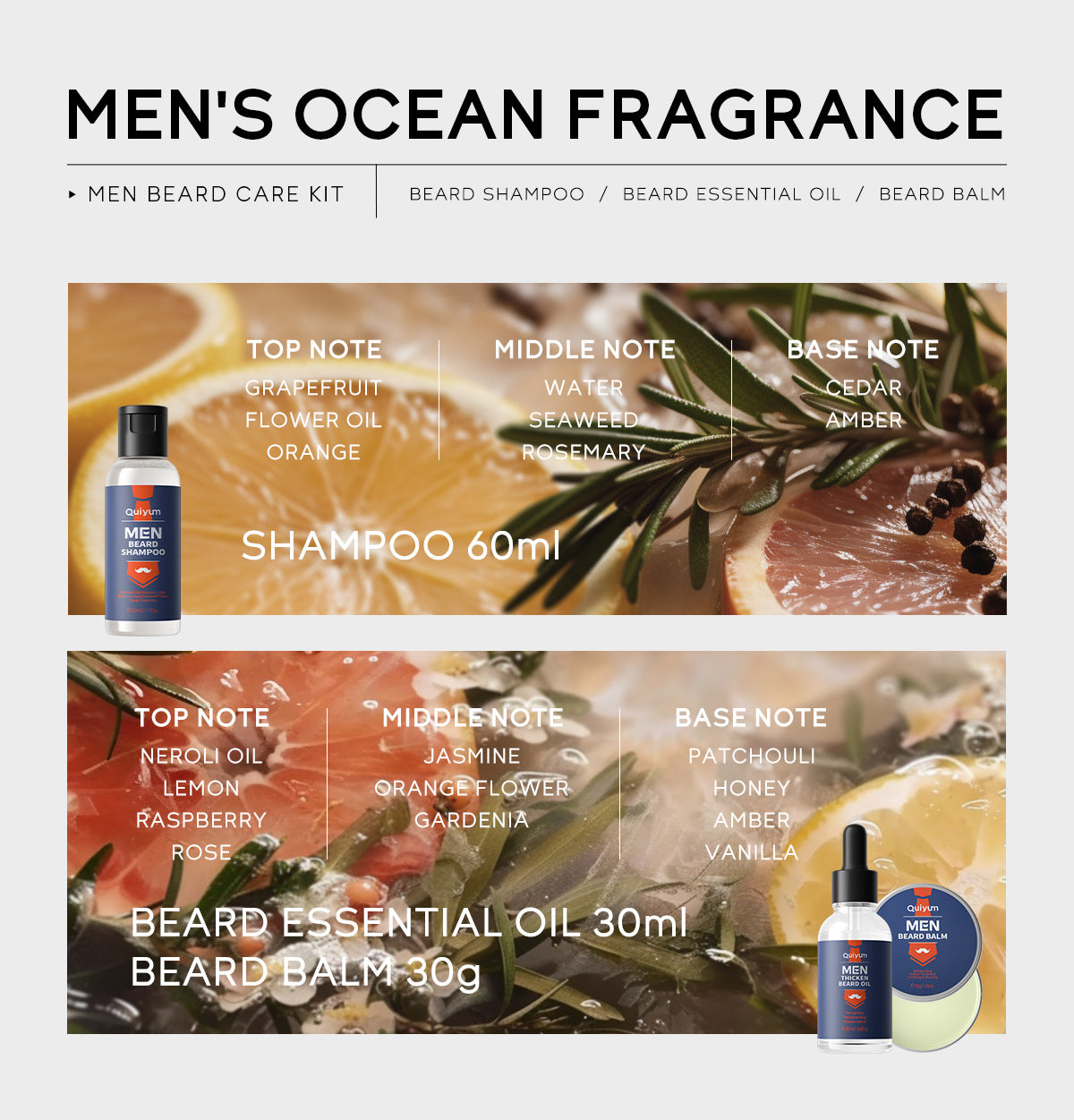 Men's Beard Care 3-Piece Set – Shampoo, Oil & Balm