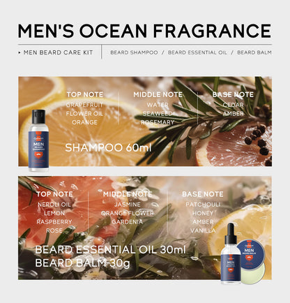 Men's Beard Care 3-Piece Set – Shampoo, Oil & Balm